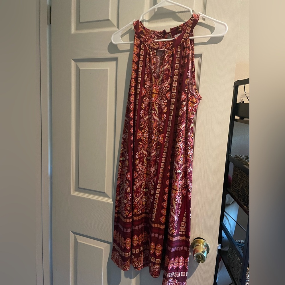 Tacera Bohemian Sleeveless Dress in Red and Pink-women’s medium